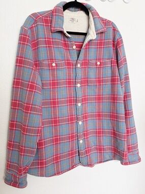 Faherty Surf Flannel Plaid Shirt Jacket Organic Cotton Blue Knights L